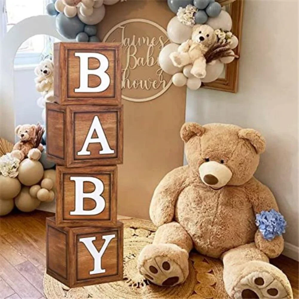 Baby Shower Decorations Wood Blocks Baby Boxes Letters Gender Reveal Party Girl